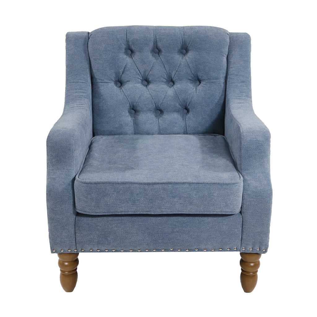 Blue Linen Fabric Accent Chair with Button Tufted Back D6847