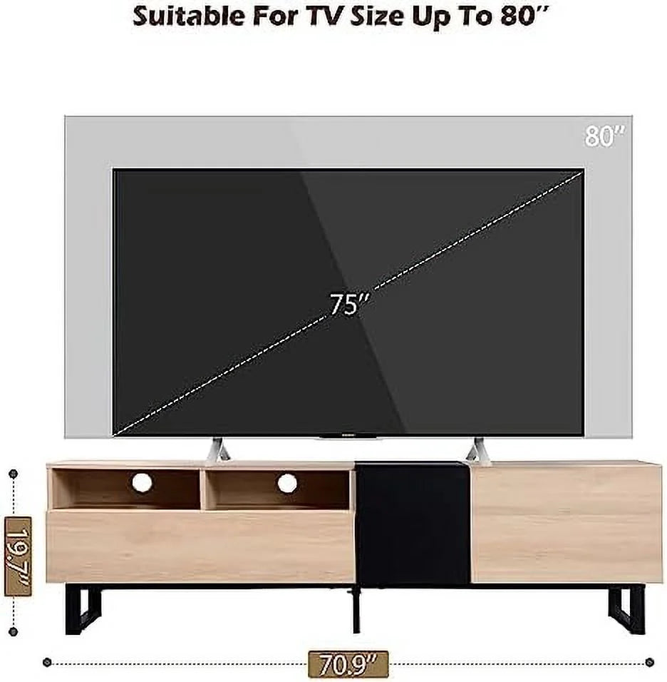 Modern Wooden TV Stand with 3 Cabinets and Open Shelves Q4671