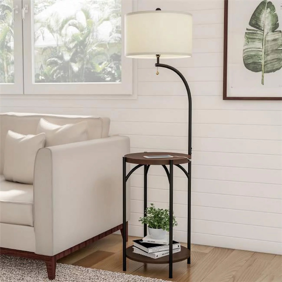Floor Lamp End Table with Drum Shaped Shade X443