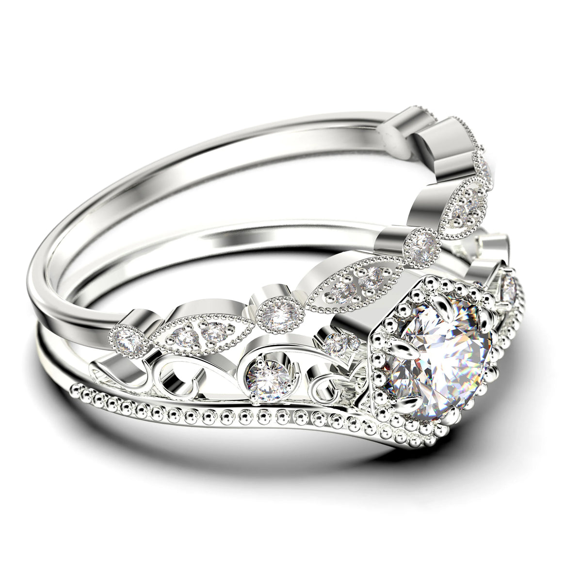 Antique Art Deco 2.00 Carat Round Cut Diamond Moissanite Engagement Ring in 10k Solid White Gold Y1847