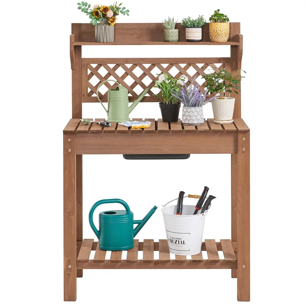 Wooden Potting Bench with Sliding Tabletop E988878