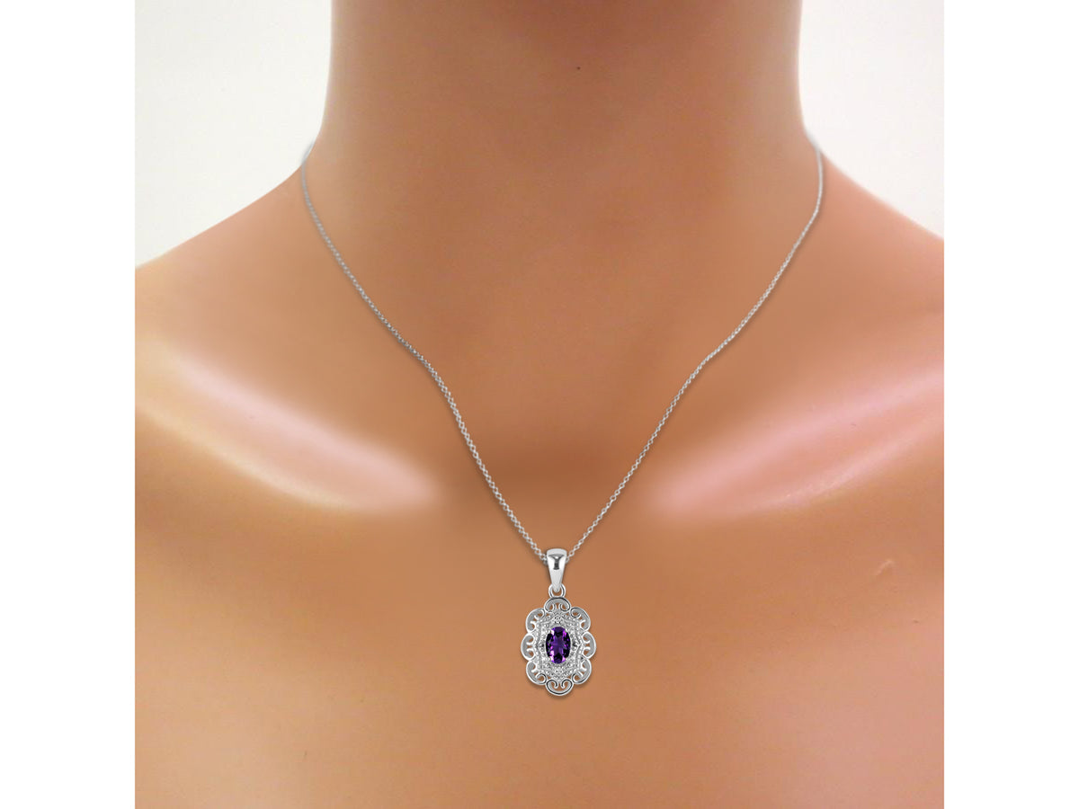 Silver 925 Flower Necklace with Genuine Diamonds Pendant 18" Chain E70195