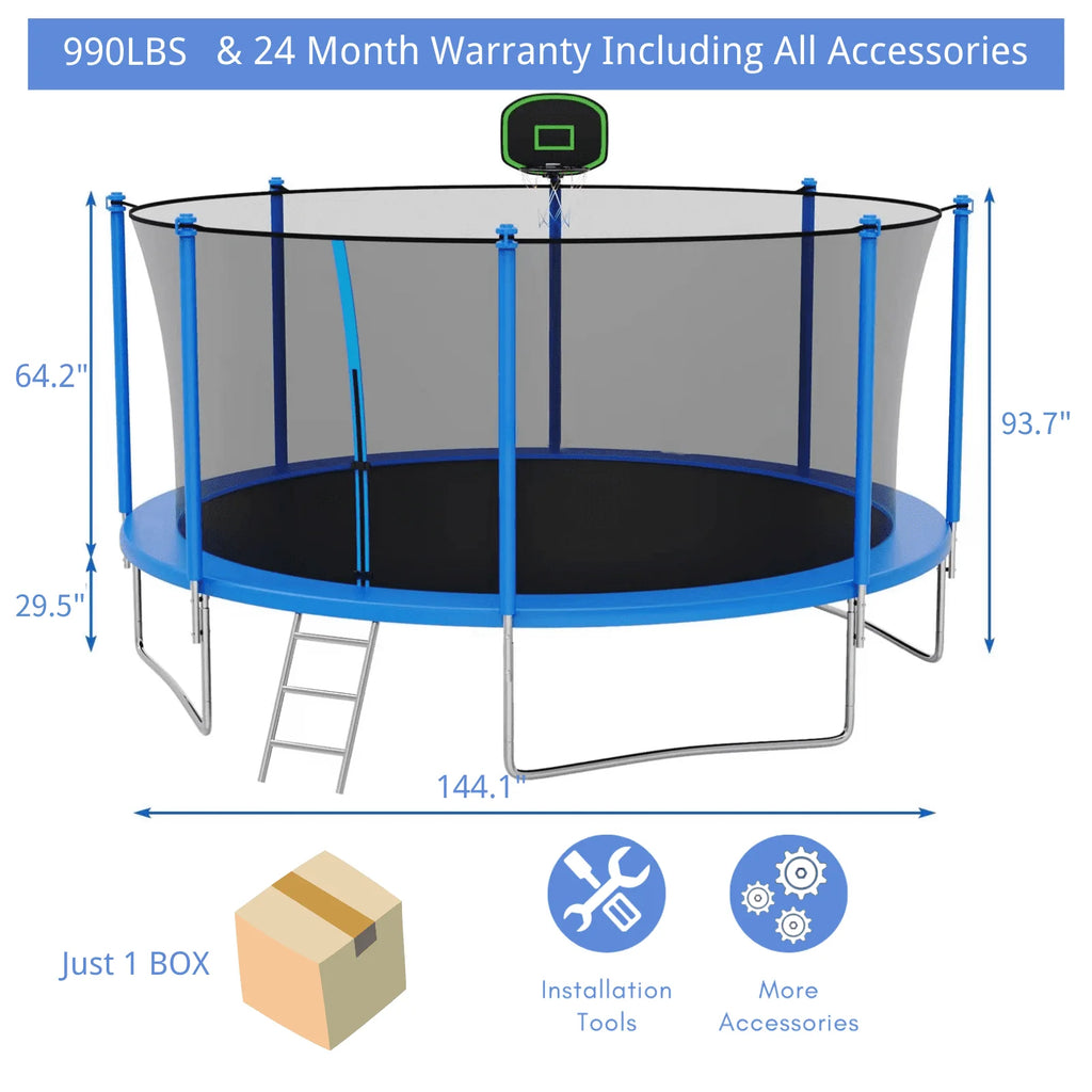 16FT Outdoor Trampoline with Basketball Hoop and Ladder P9438