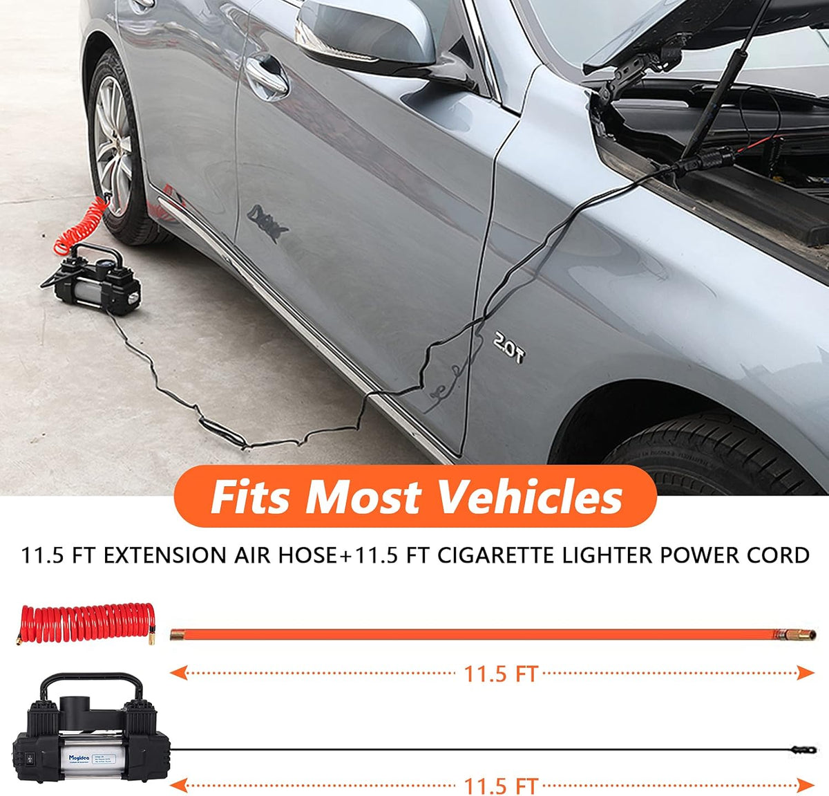 12V Double Cylinder Portable Air Compressor Tire Inflator with Pressure Gauge F387