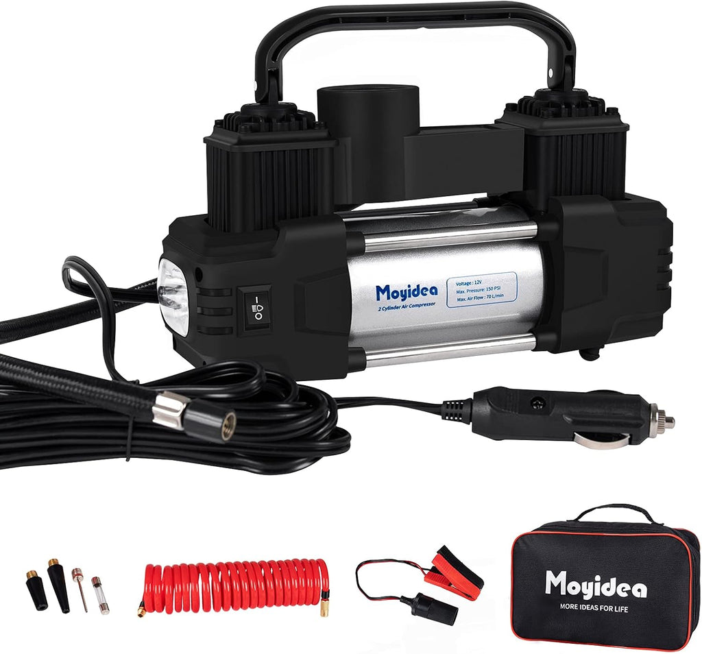 12V Double Cylinder Portable Air Compressor Tire Inflator with Pressure Gauge F387