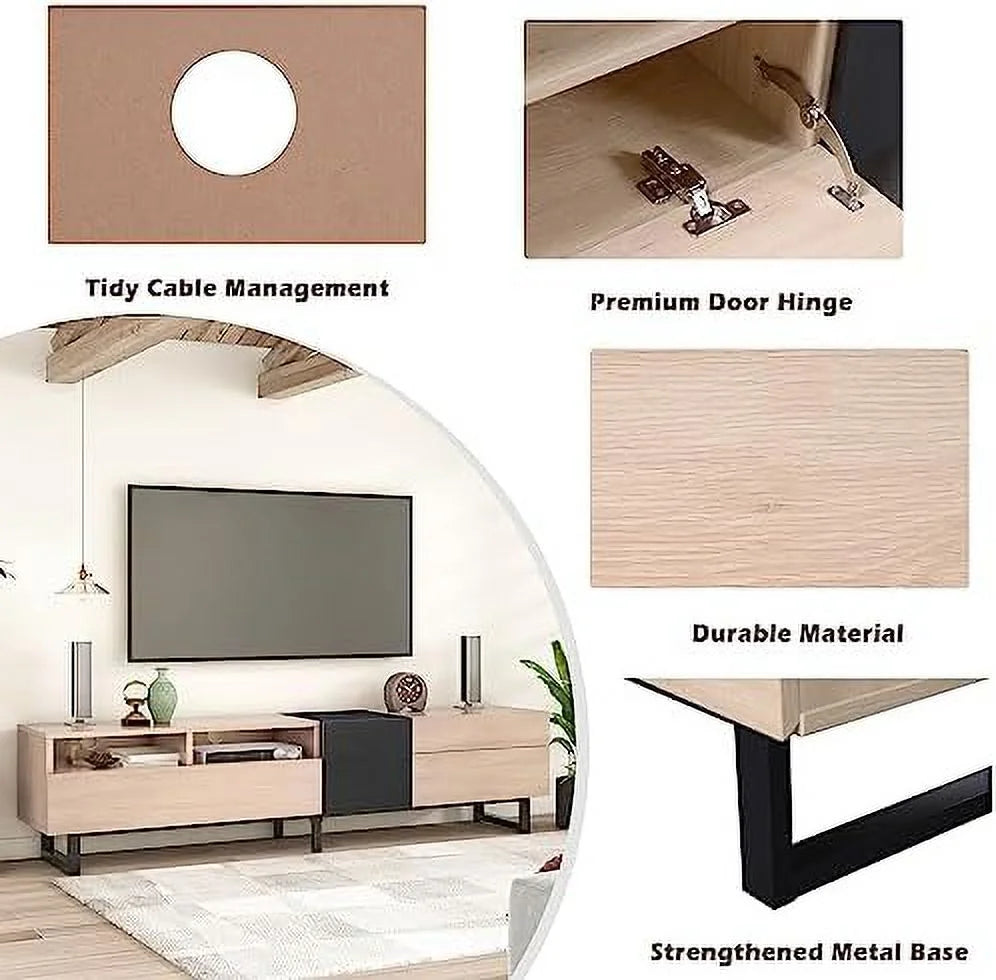 Modern Wooden TV Stand with 3 Cabinets and Open Shelves Q4671