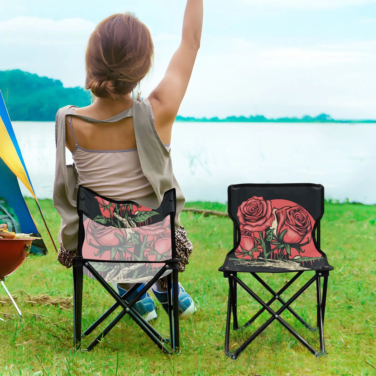 Halloween Hand with Roses Portable Camping Chair with Carry Bag B604