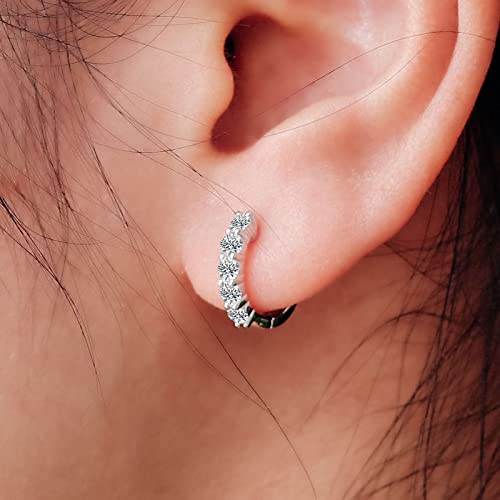 Moissanite Hoop Earrings, Sterling Silver Earrings Plated 18K White Gold F14588