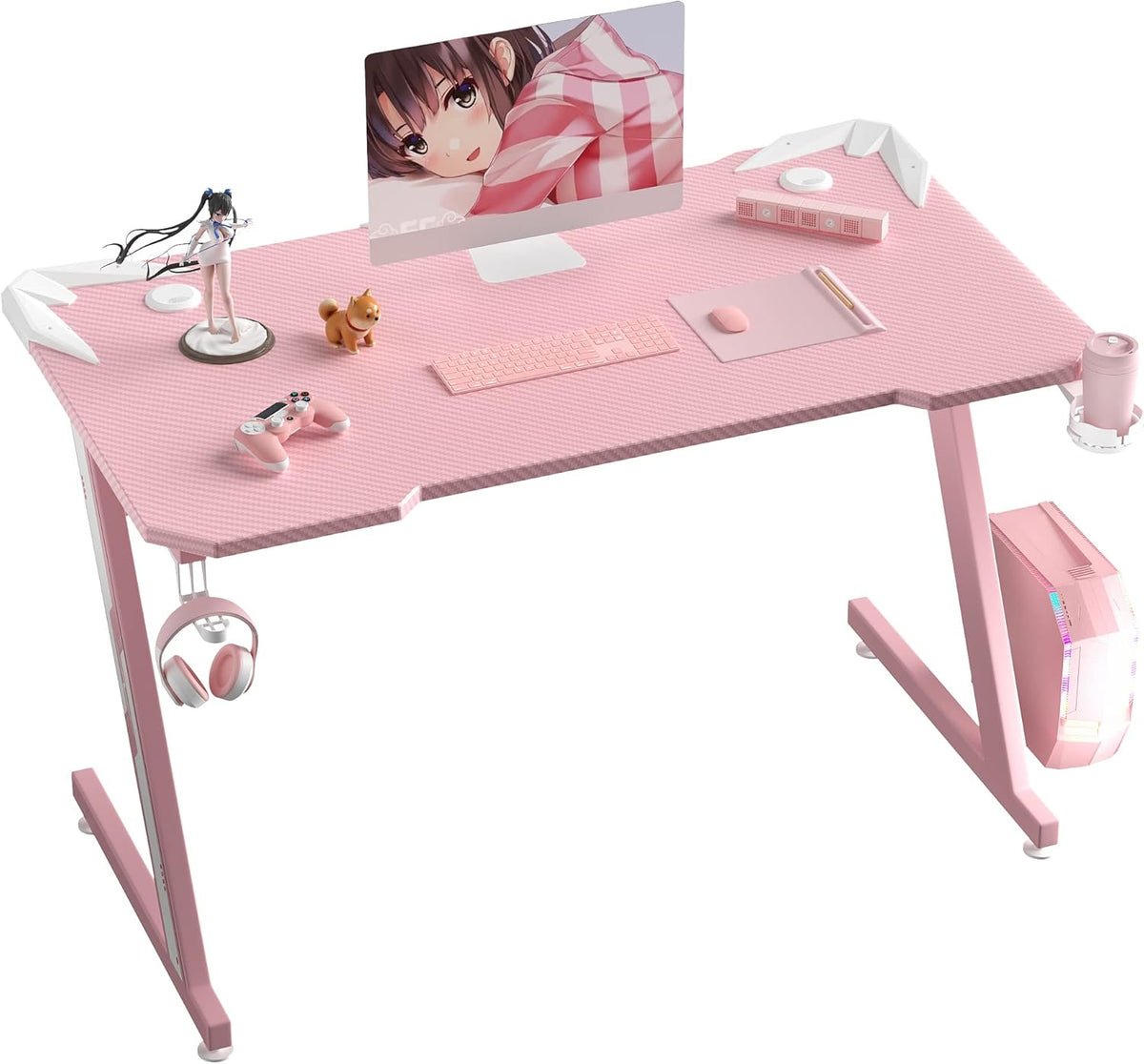 44 Inch Black Gaming Desk with Cup Holder & Headphone Hook Y982