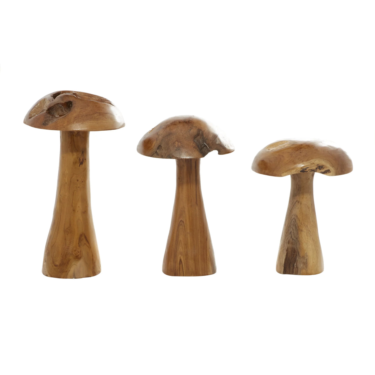Brown Wood Mushroom Sculpture Set of 3 C2678