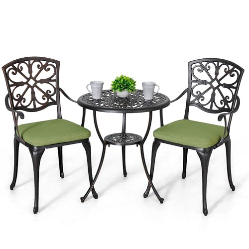 3 Piece Cast Aluminum Bistro Set with Umbrella Hole T168895