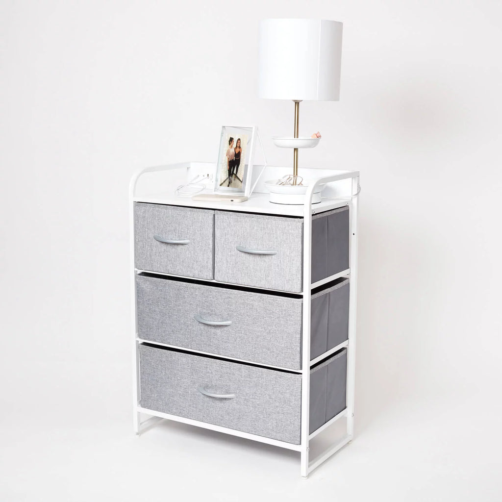 4 Drawer Storage Unit with Outlet and 2 USB Ports, Grey Z901