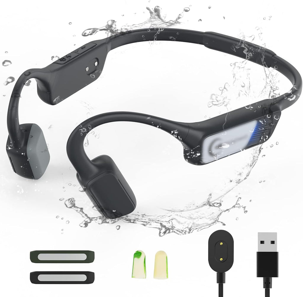 Bone Conduction Wireless Bluetooth Open-Ear Headphones with Mic, IP67 Waterproof Earphones (Grey) E5877