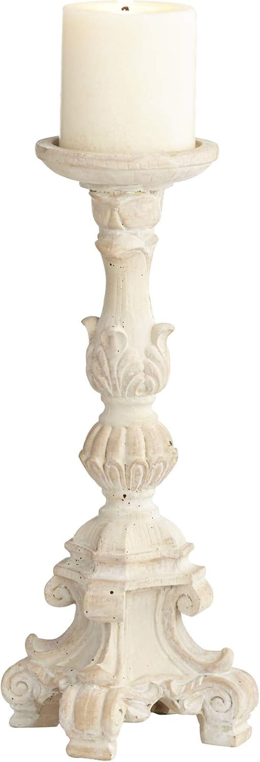 Whitewashed Carved Pillar Candle Holders Set of 3 K8787