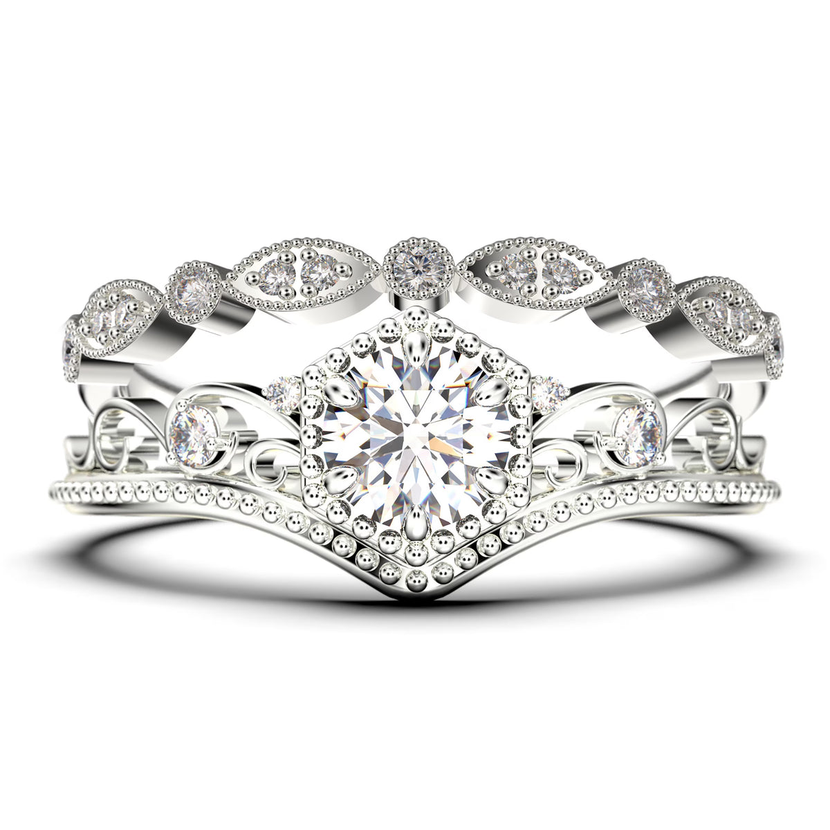 Antique Art Deco 2.00 Carat Round Cut Diamond Moissanite Engagement Ring in 10k Solid White Gold Y1847