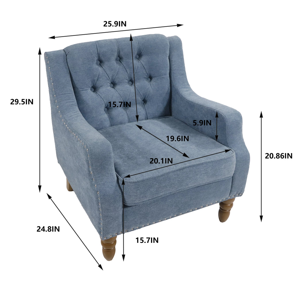 Blue Linen Fabric Accent Chair with Button Tufted Back D6847