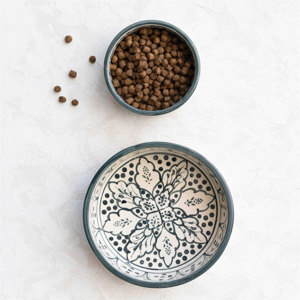 Hand-Painted Stoneware Pet Bowl O132