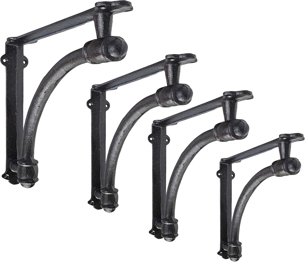 2 Pack Heavy Duty Large 9.6x1.7x9.6 inch Half Round Wall Shelf Bracket, Rustic Black Iron Finish X1528