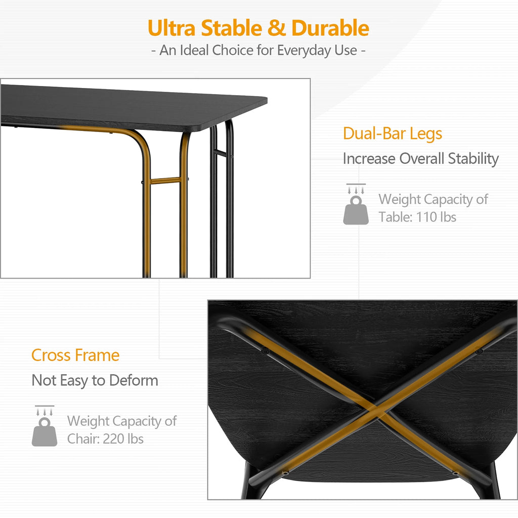 5 Pcs Modern Dining Table Set 4 Chairs Steel Frame Black N851037