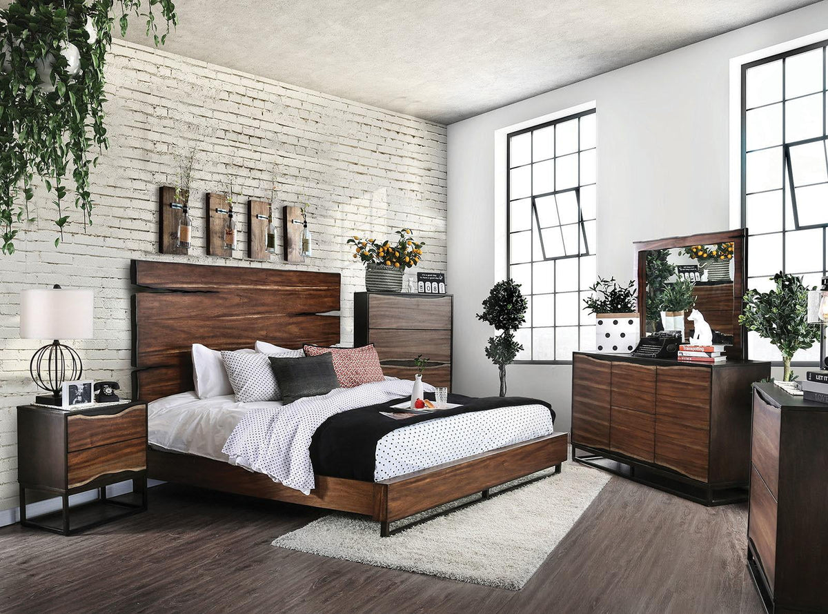 Dark Walnut & Dark Oak Solid Wood King Bedroom Set 6pcs J459