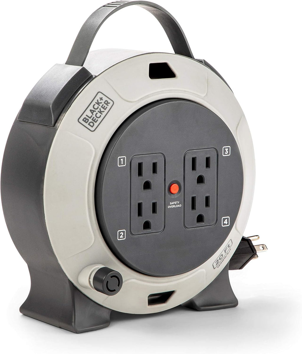 Retractable Extension Cord, 25 ft, 4 Outlets, 2 USB Ports, 16AWG SJT Cable A505468