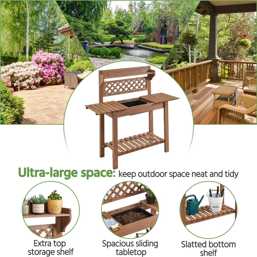 Wooden Potting Bench with Sliding Tabletop E988878