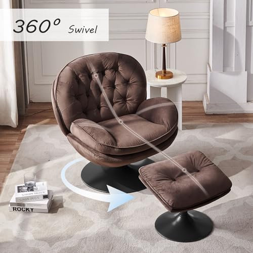 Velvet Swivel Accent Chair with Ottoman Set C234