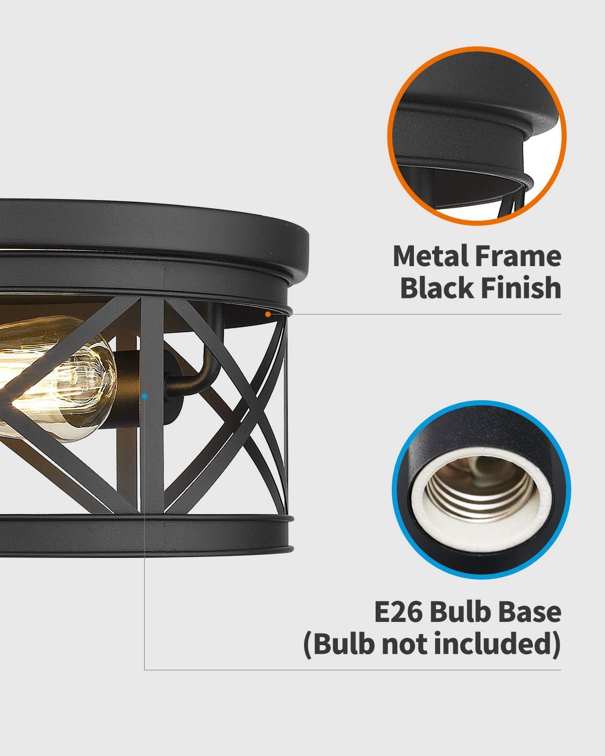 Black Metal Cage Flush Mount Ceiling Light K297