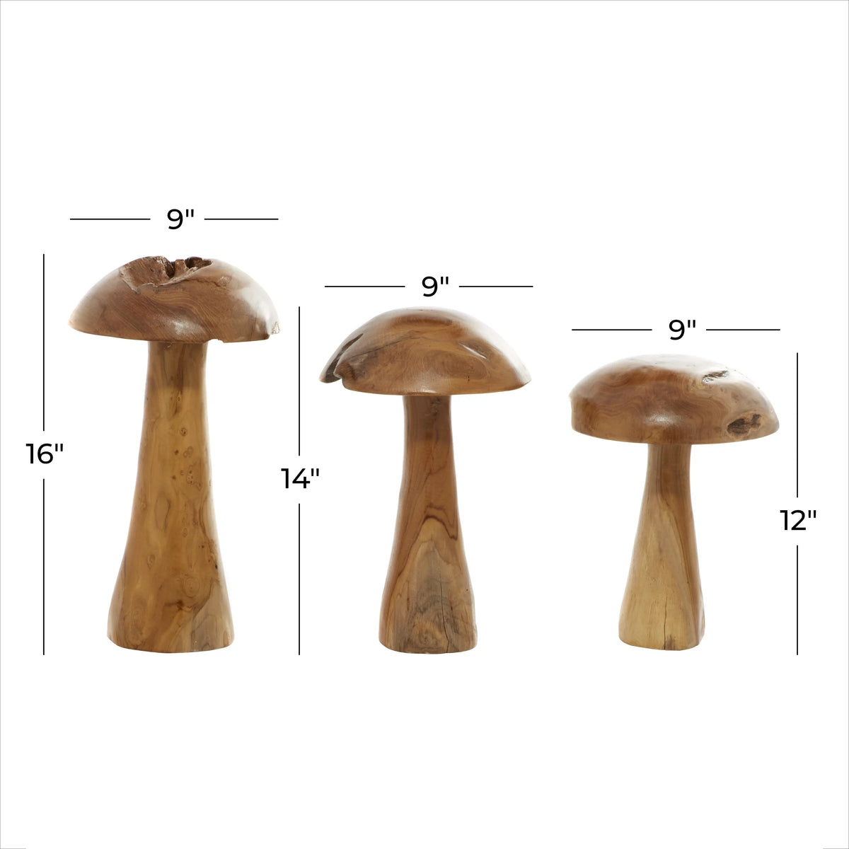 Brown Wood Mushroom Sculpture Set of 3 C2678