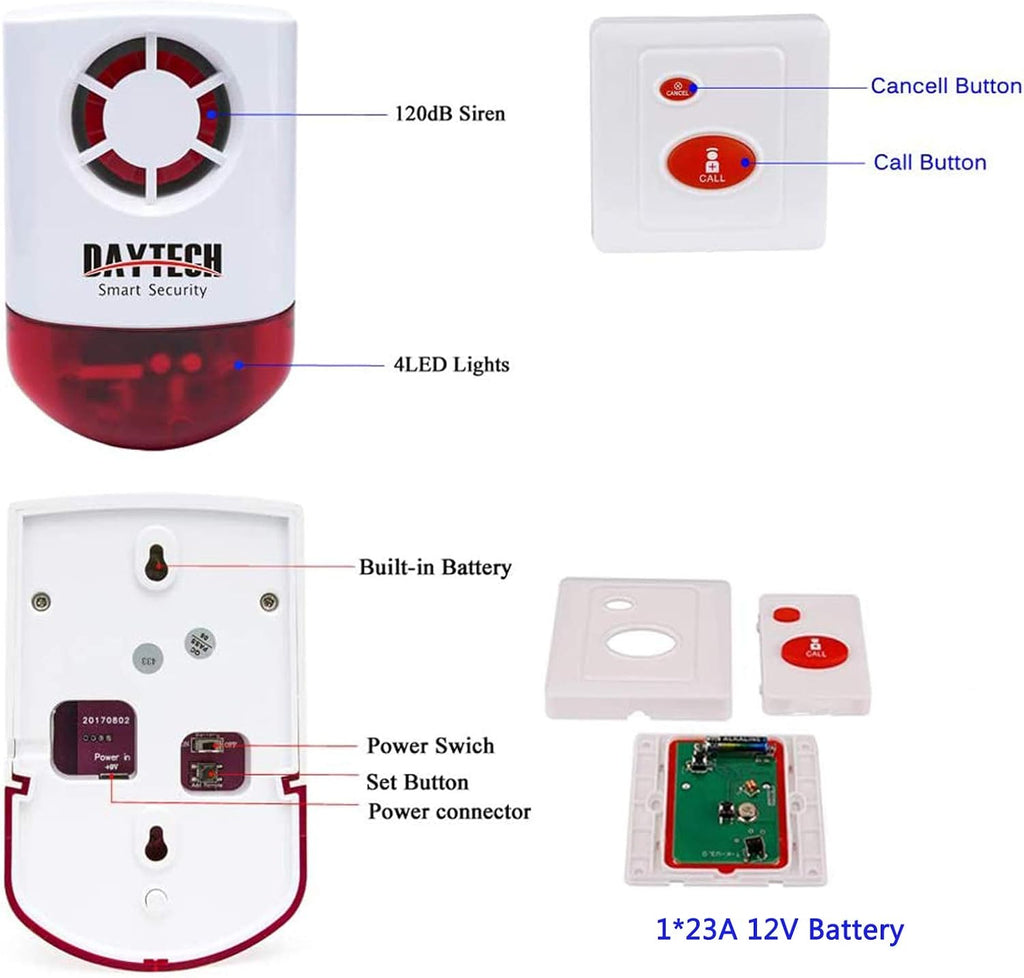 800ft Waterproof Remote Emergency Strobe Siren Alarm Kit with 1 Red Flashing Siren + 4 Call Buttons L11420