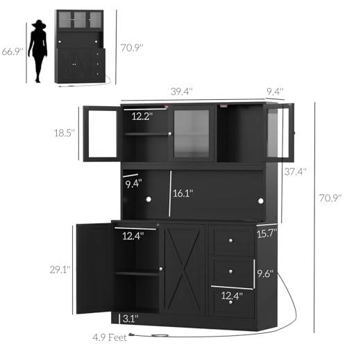 Natural Tall Kitchen Pantry Cabinet with Drawer and Glass Doors B3888