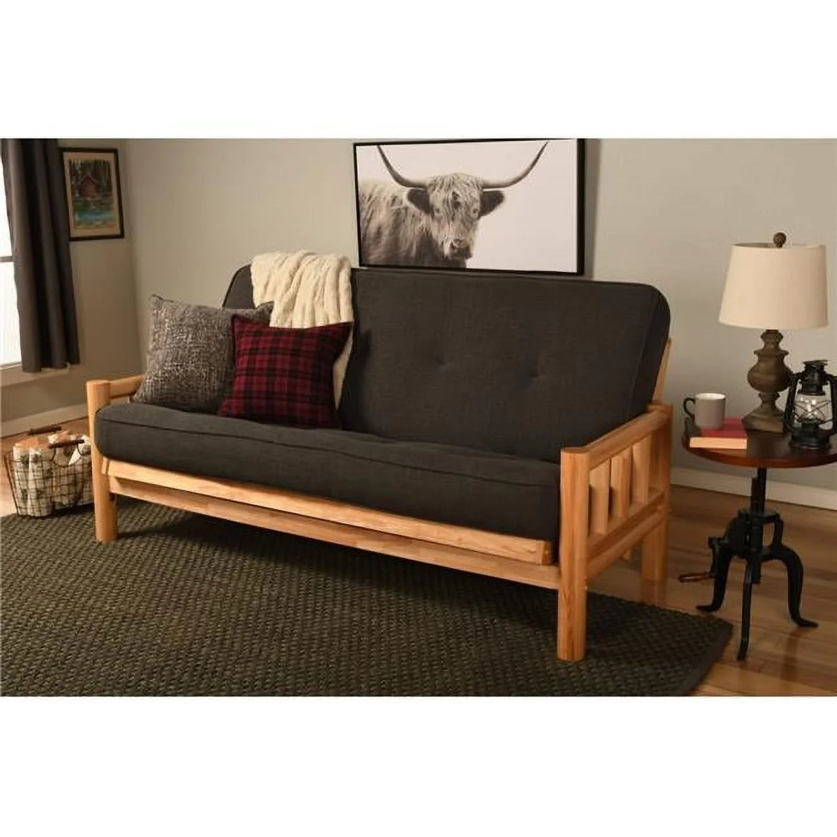 Natural Futon Frame with Charcoal Mattress - Full Size R9206