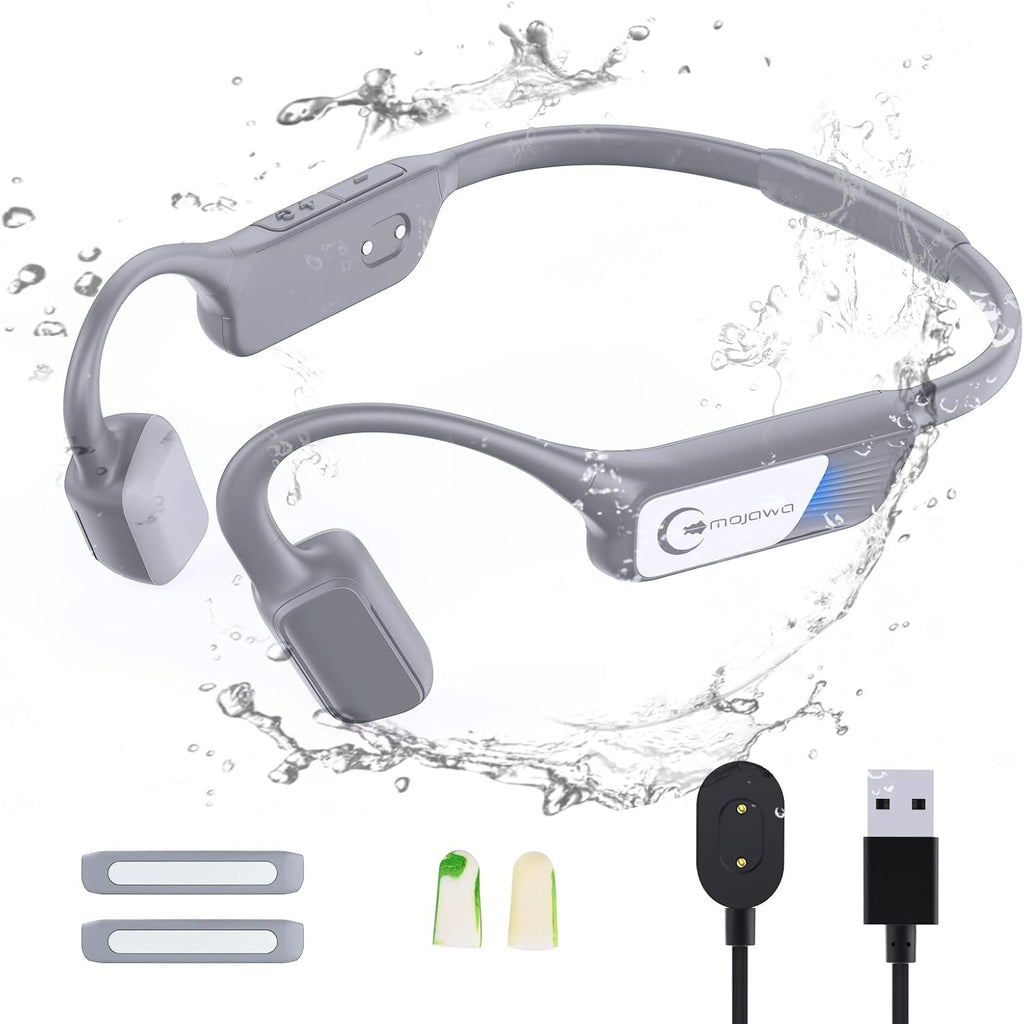 Bone Conduction Wireless Bluetooth Open-Ear Headphones with Mic, IP67 Waterproof Earphones (Grey) E5877
