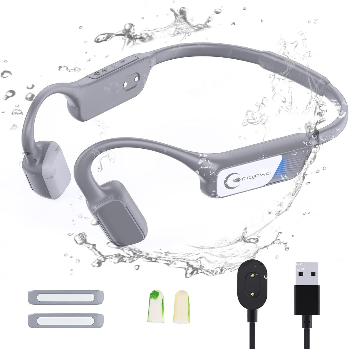 Bone Conduction Wireless Bluetooth Open-Ear Headphones with Mic, IP67 Waterproof Earphones (Grey) E5877