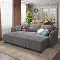 Grey Convertible Sleeper Sofa Bed with Storage Ottomans Q84715