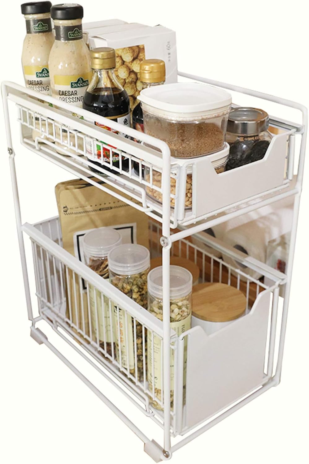 Black Large Stackable 2-Tie Under Sink Cabinets Organizer with Sliding Storage Drawer Z124815