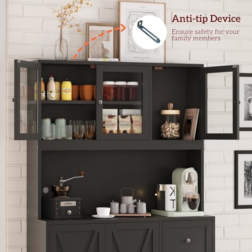 Natural Tall Kitchen Pantry Cabinet with Drawer and Glass Doors B3888
