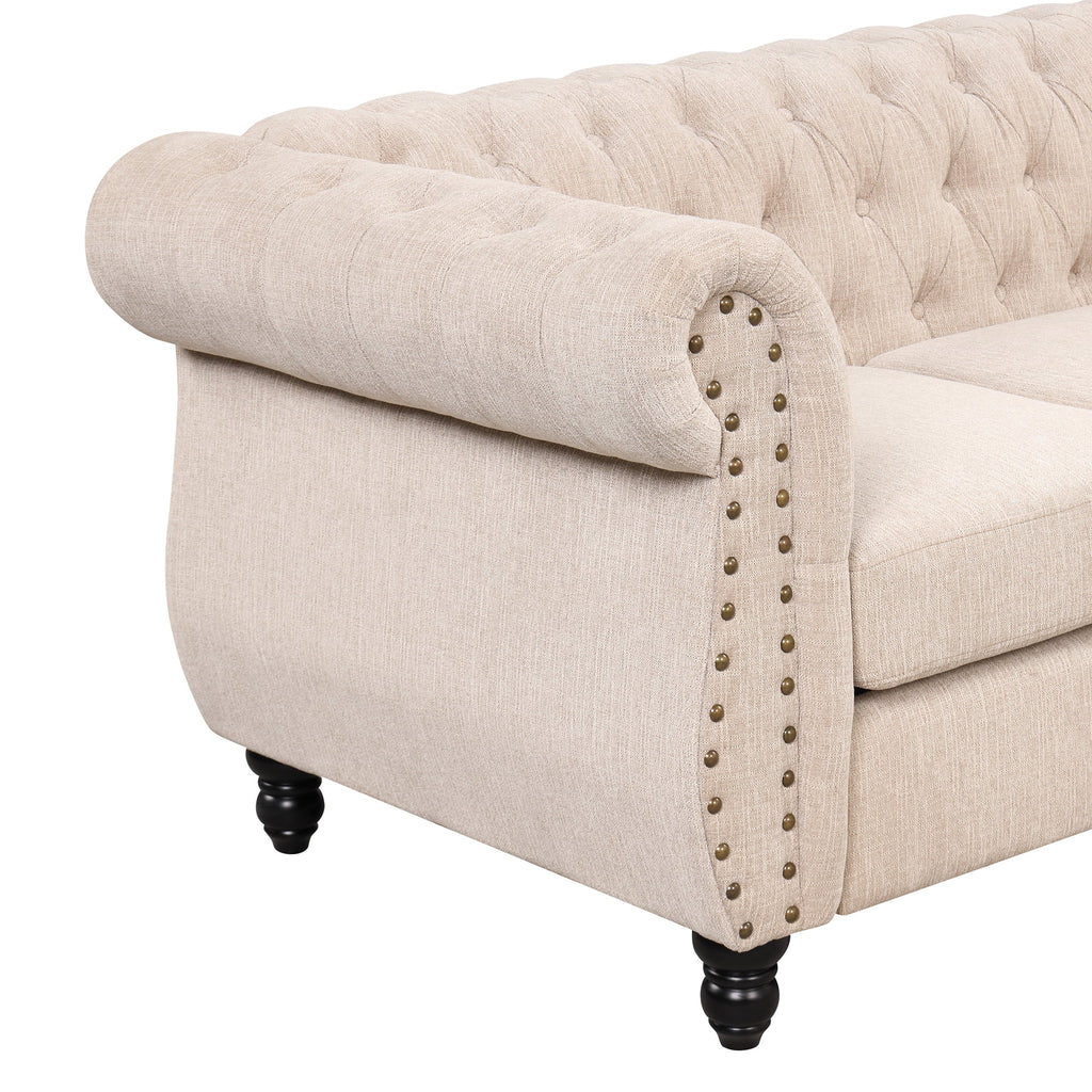 Beige Plush Upholstered Sofa with Solid Wood Legs Z570223