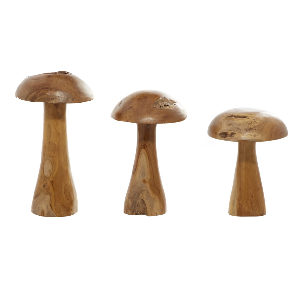 Brown Wood Mushroom Sculpture Set of 3 C2678