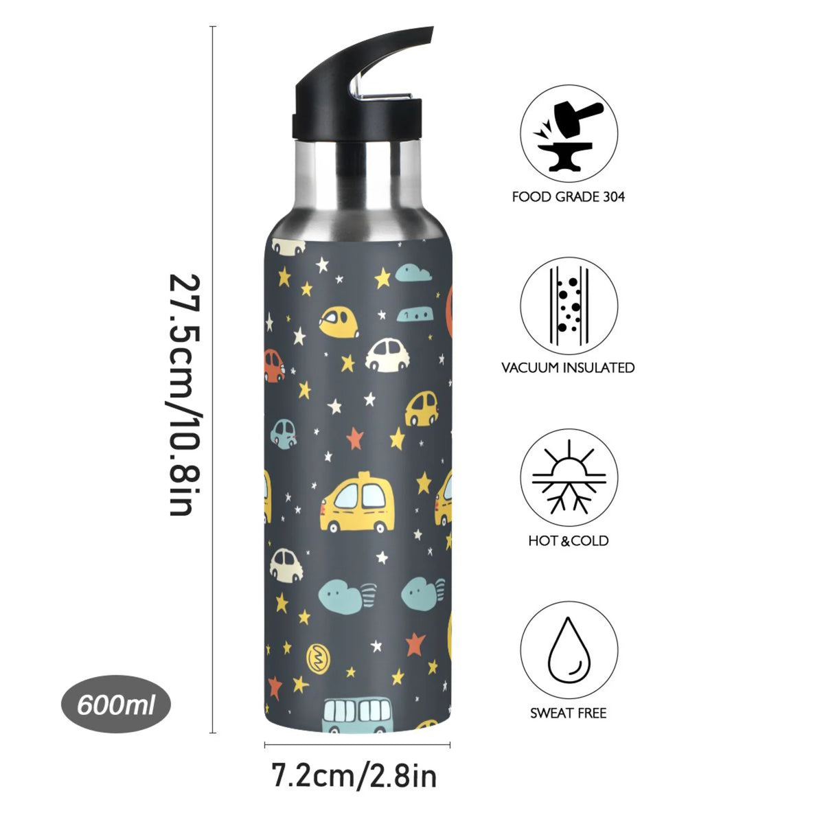 20 oz Insulated Stainless Steel Kids Water Bottle with Straw Lid I794