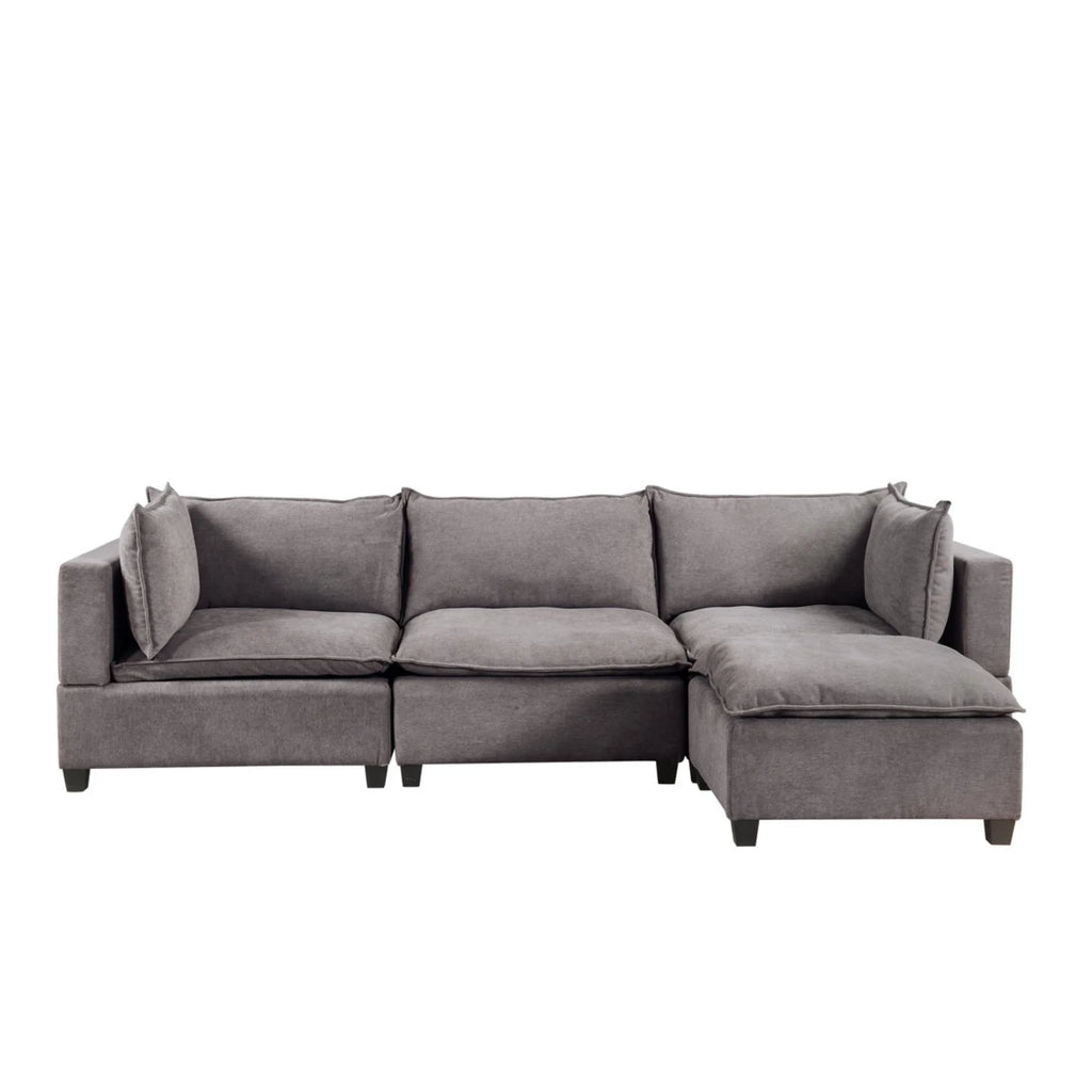 Light Gray Fabric Reversible Sectional Sofa Ottoman F3824