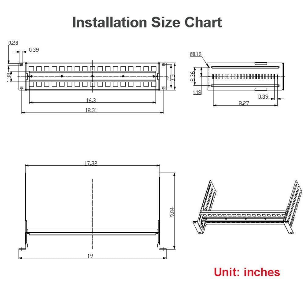 19 Inches Adjustable DIN-Rail Rack Mount Bracket 2U Black G602