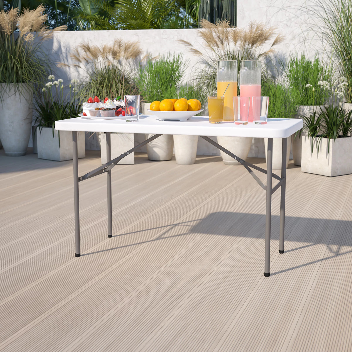 4-Foot Granite White Plastic Folding Table F7967