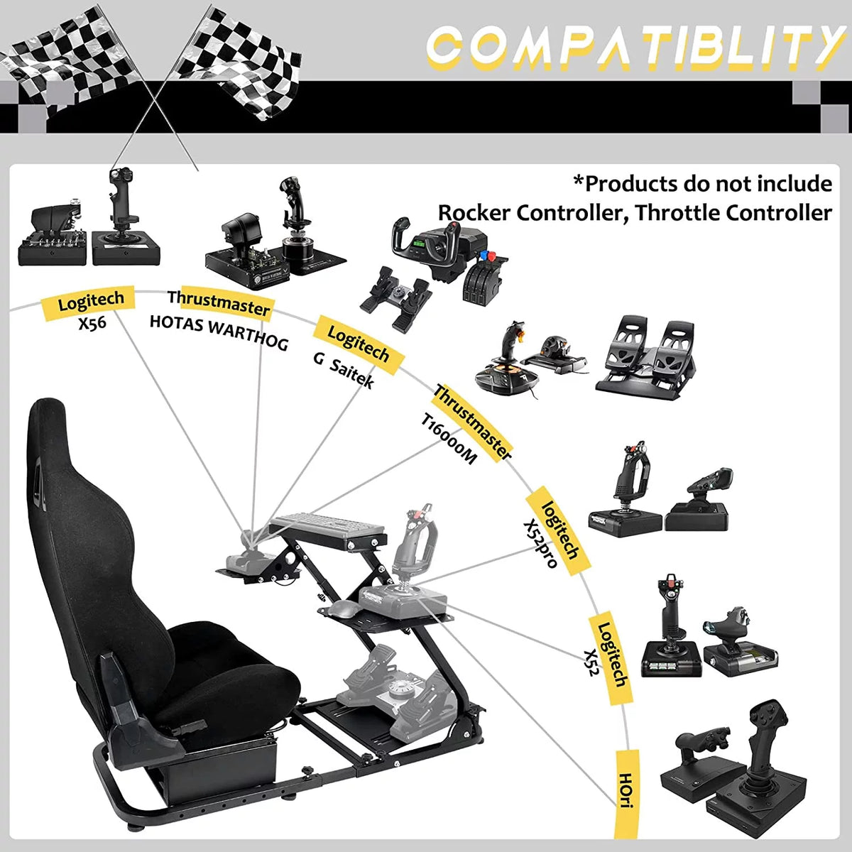 Foldable Flight Racing Simulator Cockpit with Game Seat T383