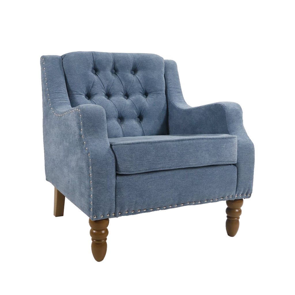 Blue Linen Fabric Accent Chair with Button Tufted Back D6847