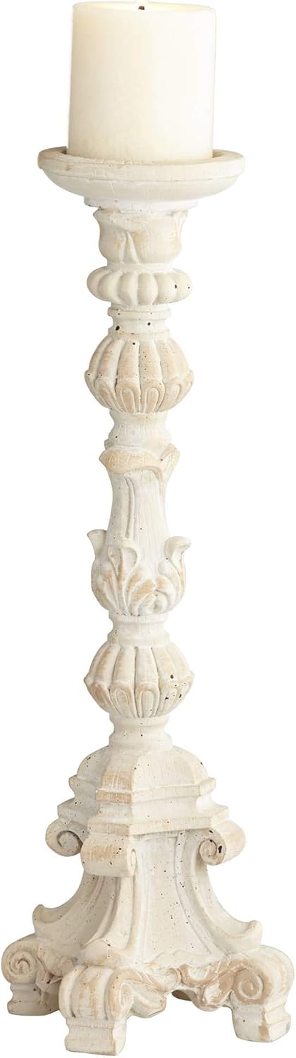 Whitewashed Carved Pillar Candle Holders Set of 3 K8787