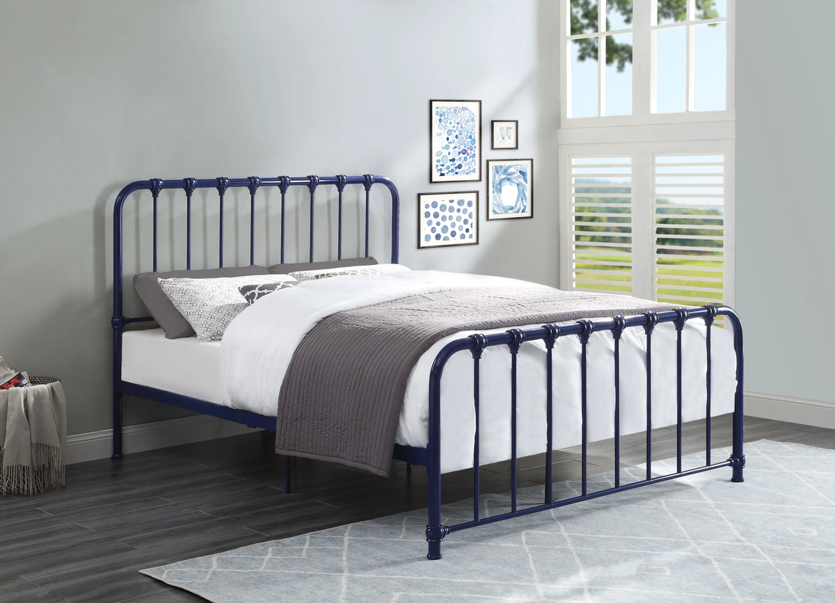 Queen Blue Metal Platform Bed U3836