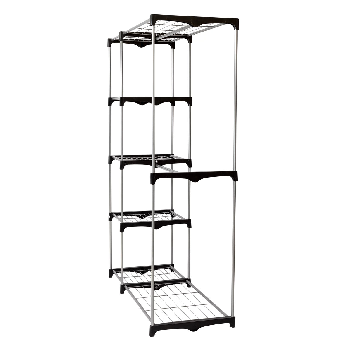 Steel and Plastic Double Rod Freestanding Closet with 4 Shelves D915