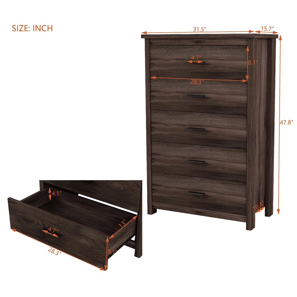 Light Gray 5 Drawer Wooden Dresser X938