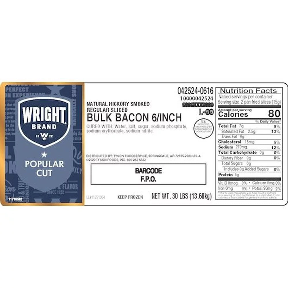 Hickory Smoked Regular Sliced Bacon, 30 Pound S2015